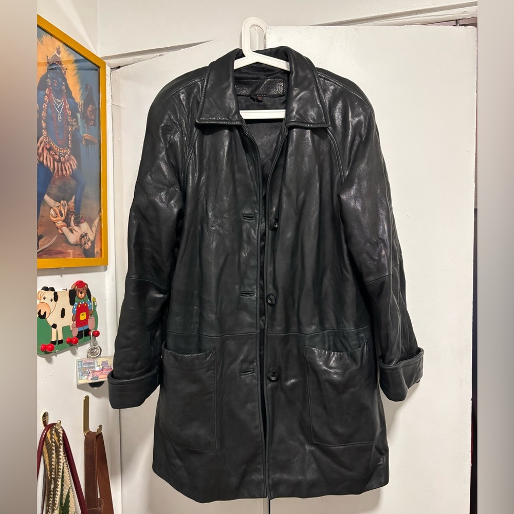 Classic Black Leather Women's Coat - Timeless Outerwear